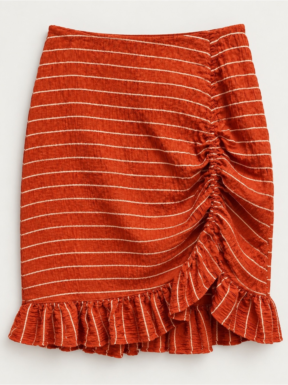 Scotch & Soda Tencel blend Women's Rust Stripe Ruched Ruffle Skirt